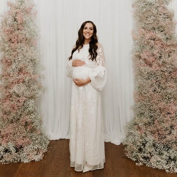 {ASOS EDITION} Elsie Embroidered, Beaded Blouson Sleeve Wedding Dress Tie Back - Picture 2 of 6